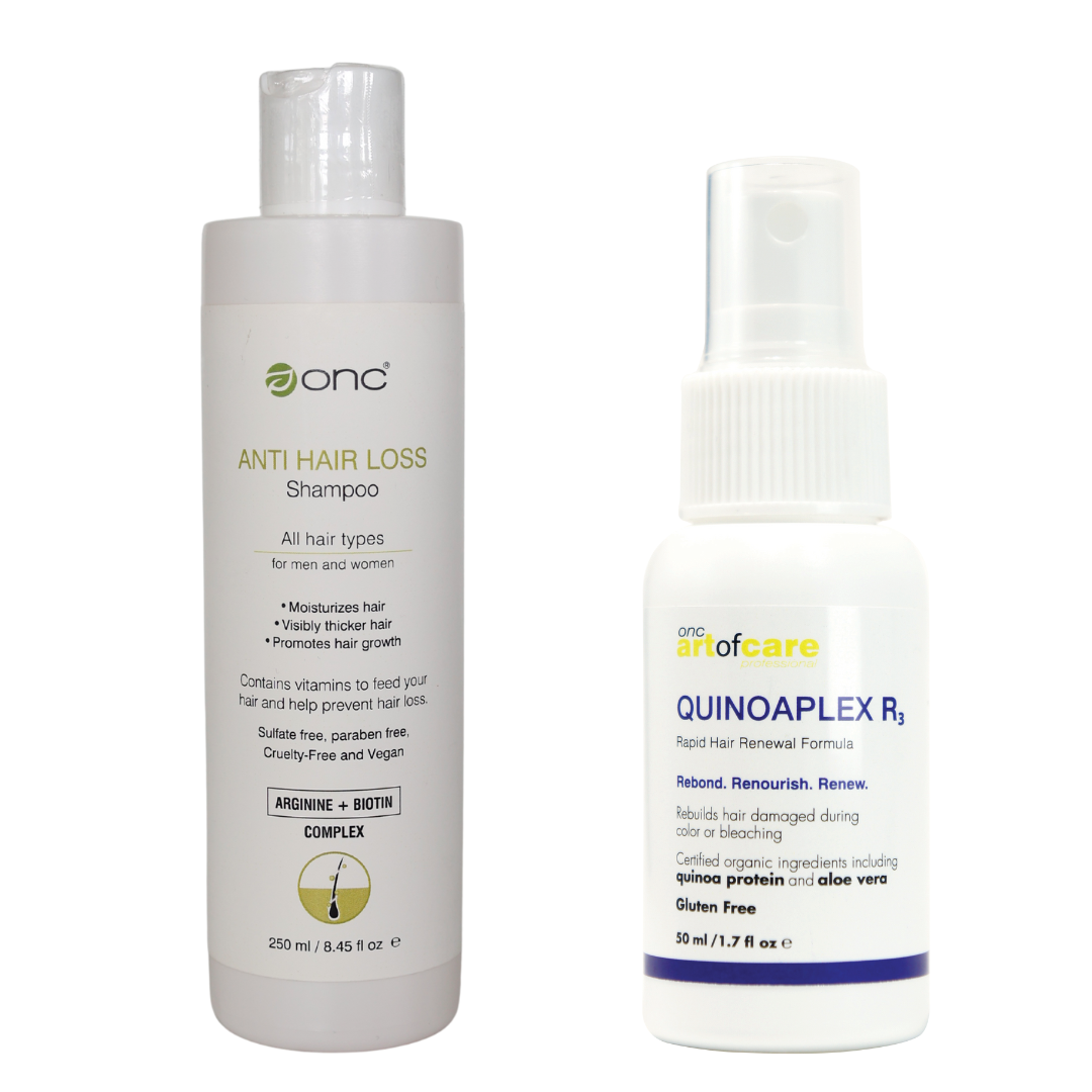 ONC ANTI HAIR LOSS Shampoo + QUINOAPLEX R3 Rapid Hair Renewal bundled products