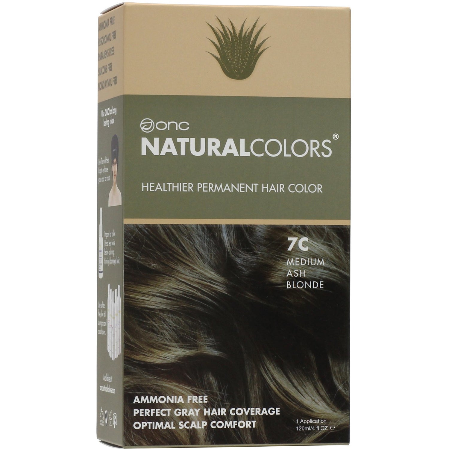 ONC NATURALCOLORS 7C Medium Ash Blonde Hair Dye With Organic Ingredients 120 mL / 4 fl. oz.