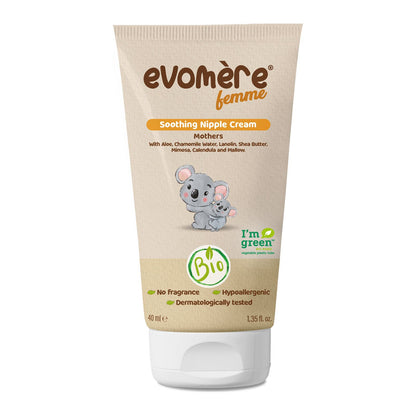 Evomere femme Organic Soothing Nipple Cream, Breastfeeding Cream for Mothers, No Fragrance, Hypoallergenic 40 mL / 1.35 fl. oz.