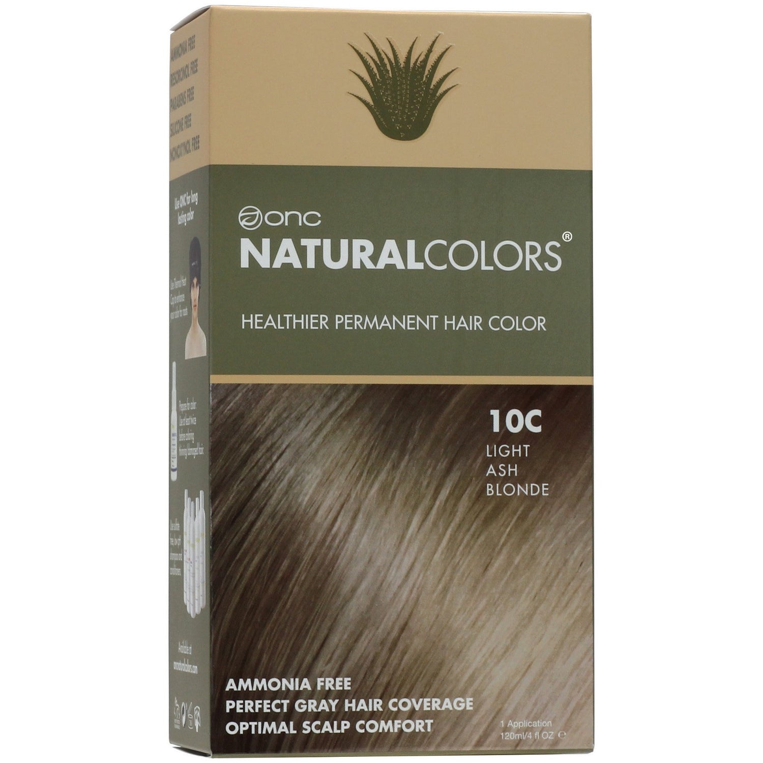 ONC NATURAL COLORS 10C Light Ash Blonde Hair Dye With Organic Ingredients 120 mL / 4 fl. oz.