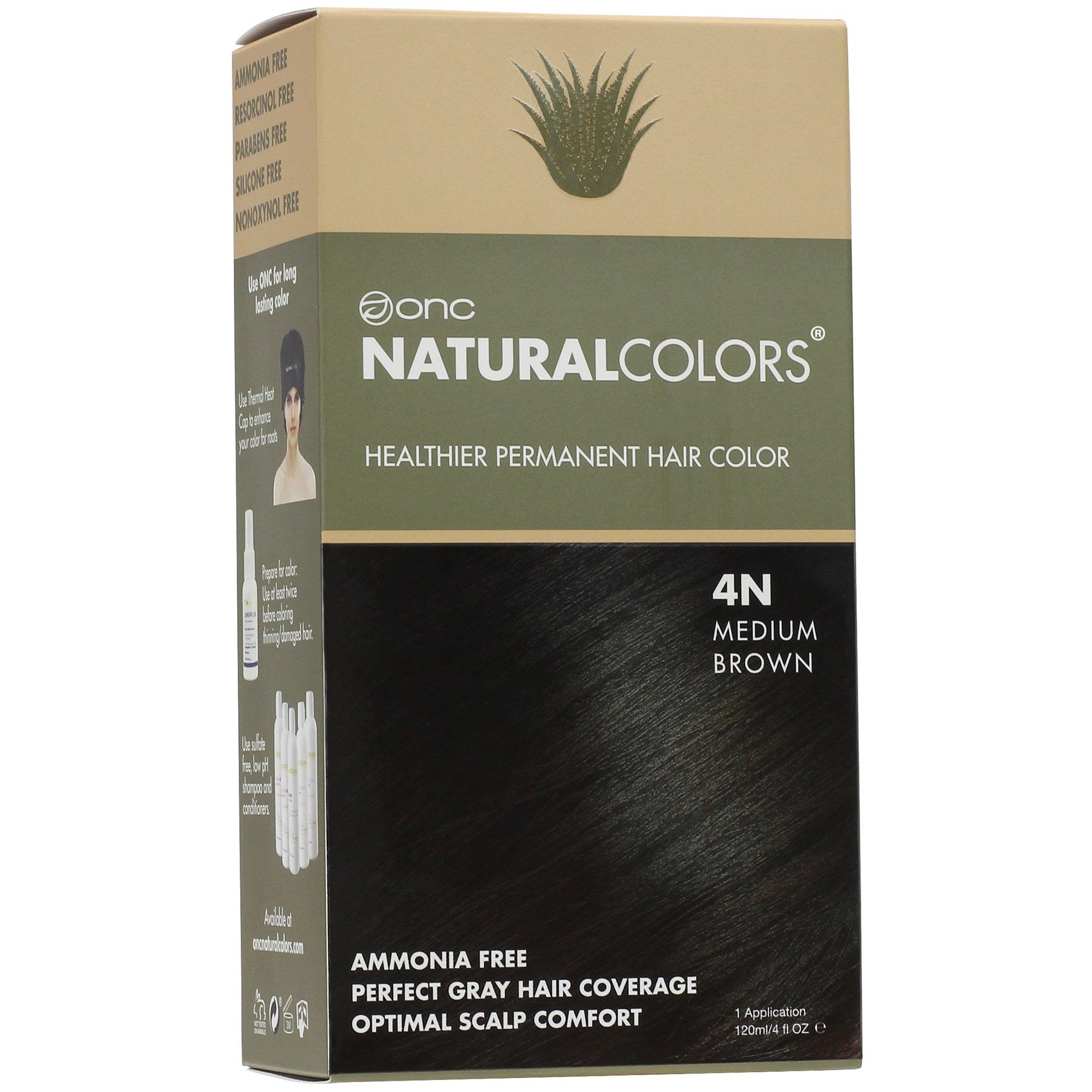 ONC NATURALCOLORS 4N Natural Medium Brown Hair Dye With Organic Ingredients 120 mL / 4 fl. oz.