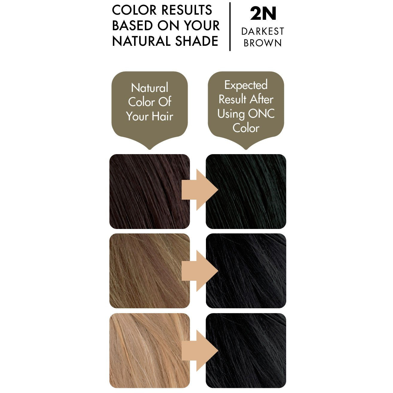 ONC 2N Darkest Brown Hair Dye With Organic Ingredients 120 mL / 4 fl. oz. Color Result