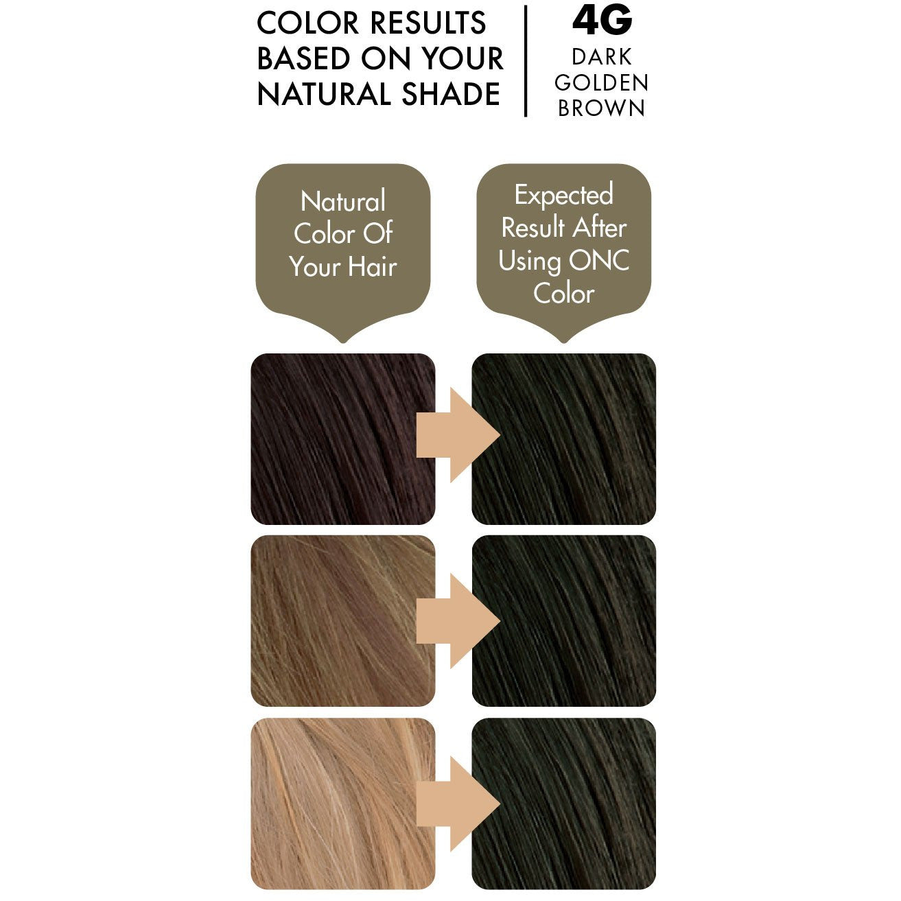 ONC 4G Dark Golden Brown Hair Dye With Organic Ingredients 120 mL / 4 fl. oz. Color Results