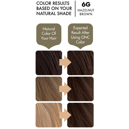 ONC 6G Hazelnut Brown Hair Dye With Organic Ingredients 120 mL / 4 fl. oz. Color Results