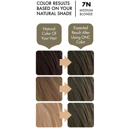 ONC 7N Natural Medium Blonde Hair Dye With Organic Ingredients 120 mL / 4 fl. oz. Color Results